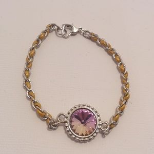Pink Swarovski Crystal With Leather Braided